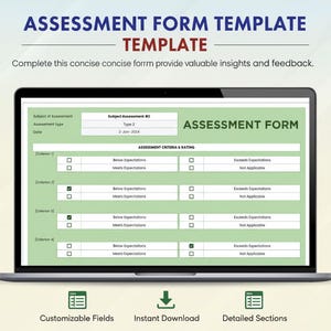 Assessment Form Template | Employee Evaluation, Student Grading, Performance Review, Google Sheets & Excel Editable Form