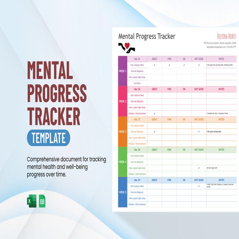 Mental Progress Tracker Template Excel & Google Sheets • Wellness ...