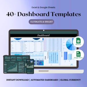 40+ Excel & Google Sheets Dashboard Templates Bundle | KPI Dashboard Bundle | Budget, Sales, HR, Finance, Marketing Analytics, PLR