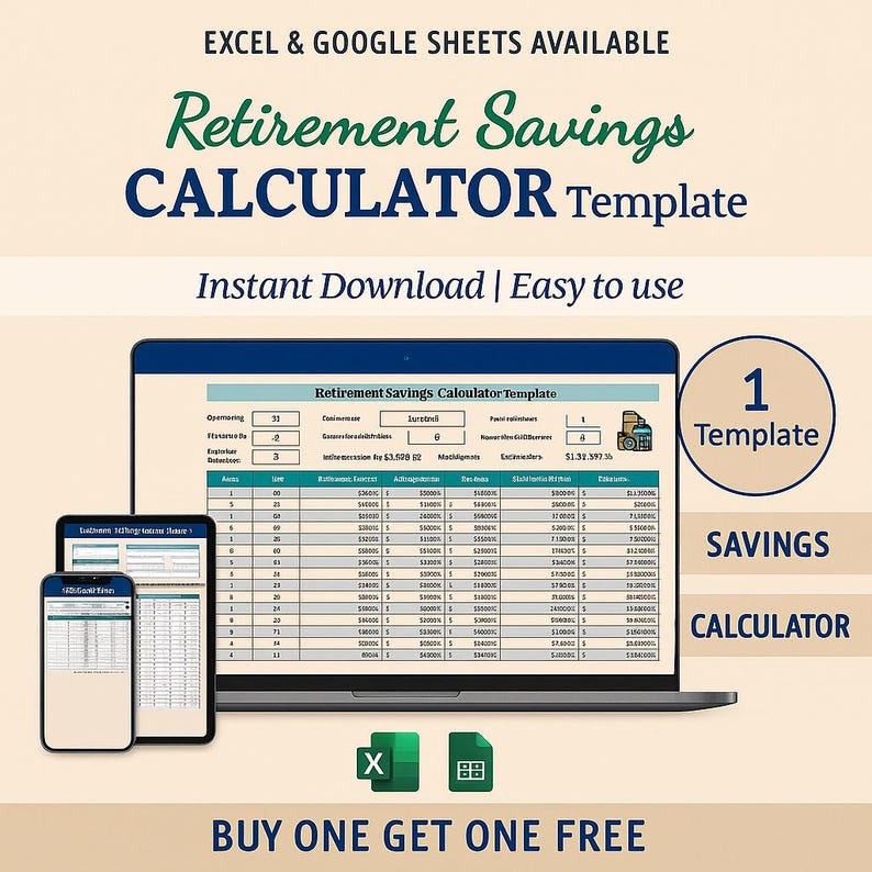 Retirement Savings Calculator Template | Excel & Google Sheets Planner