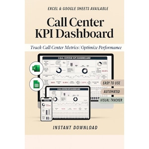 Call Center KPI Dashboard Template for Excel & Sheets | Agent Metrics, SLA, Aht, Fcr, CSAT | Contact Center Analytics Tool