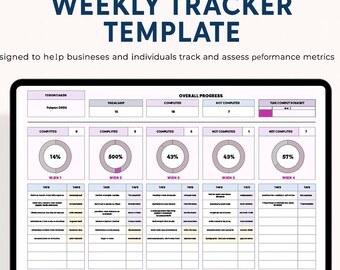Modello di monitoraggio settimanale Excel e Fogli Google • Planner settimanale e registro della produttività • Dashboard per attività, abitudini, obiettivi e gestione del tempo