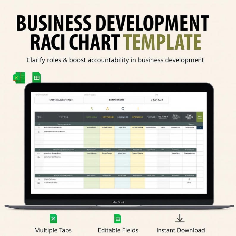 Business Development RACI Chart Template • Excel & Google Sheets • Role ...