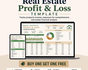 Real Estate Profit and Loss Template | Excel And Google Sheets P&L Statement | Rental Income Expense Tracker | Realtor Accounting Sheet