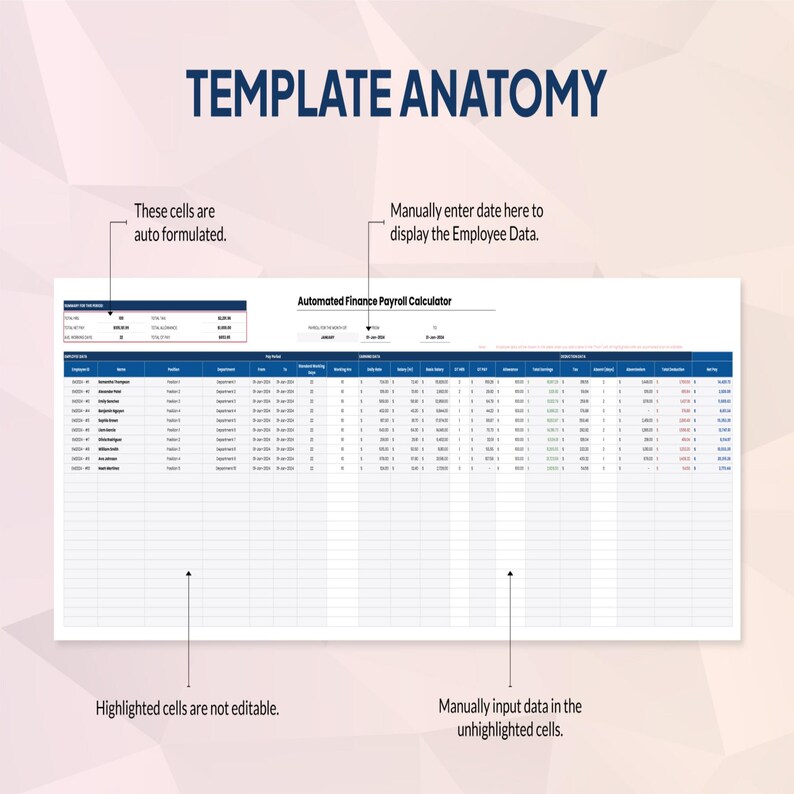Automated Payroll Calculator Excel Template – Finance HR Payslip ...