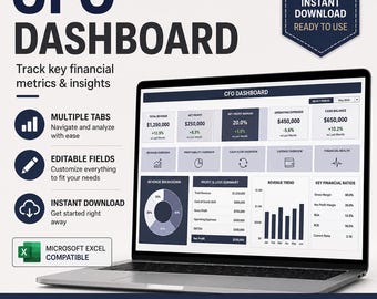 Dashboard del CFO in Excel e Fogli Google, report KPI finanziari, confronto tra budget e risultati effettivi, flusso di cassa, conto economico, dashboard finanziaria per i dirigenti.