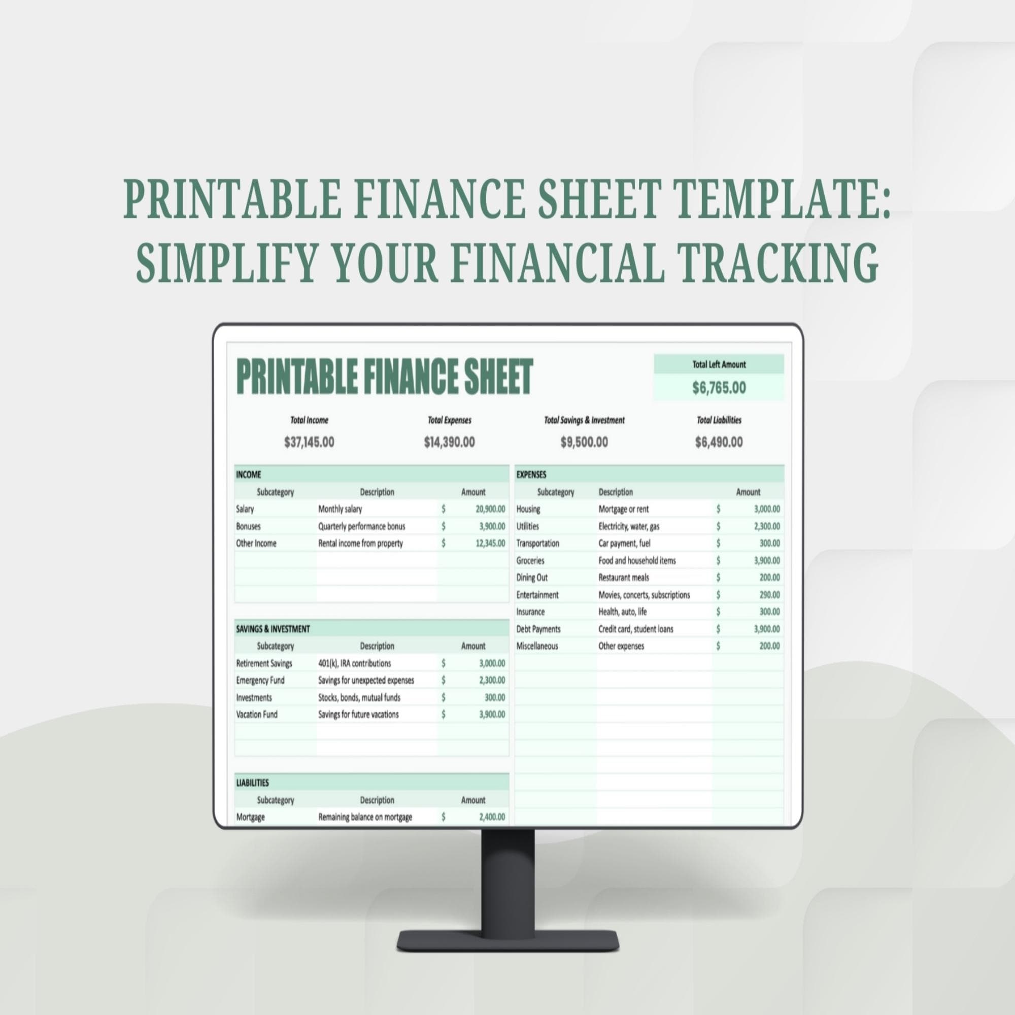Financial Tracking Form Printable Finance Sheet Template – Excel & Google Sheets Financial ...