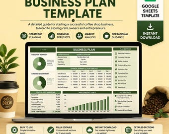 Coffee Shop Business Plan Template Excel & Google Sheets | Café Startup Financial Projection | Coffee Shop Budget Spreadsheet