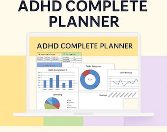 ADHD Life Planner Spreadsheet Budget Tracker Template Task To Do List Habit Productivity Goal Daily Planner Digital Calendar Google Sheets