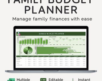 Plantilla de presupuesto familiar / Registro de gastos del hogar / Hoja de presupuesto mensual / Hojas de cálculo de Excel y Google / Organizador financiero digital