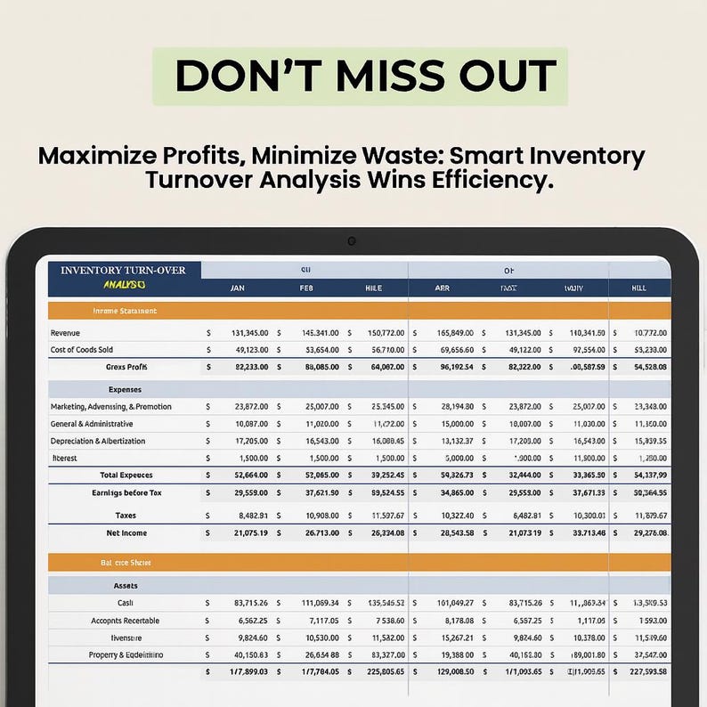 Inventory Turnover Analysis Template Excel & Google Sheets | Product ...