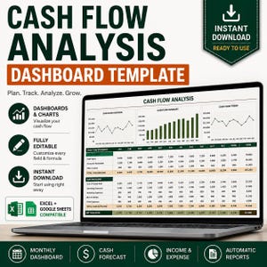 Dashboard per l'analisi del flusso di cassa per Excel e Fogli Google / Strumento di monitoraggio delle entrate e delle uscite / Foglio di calcolo per le previsioni finanziarie / Rendiconto finanziario