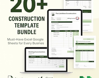 20+ Essential Construction Excel Template Bundle | Contractor Project & Cost Tracker Sheets
