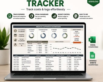 Medical Expenses Tracker Template Excel & Google Sheets • Health Cost Log • Medical Billing and Insurance Claim Spreadsheet for Patients