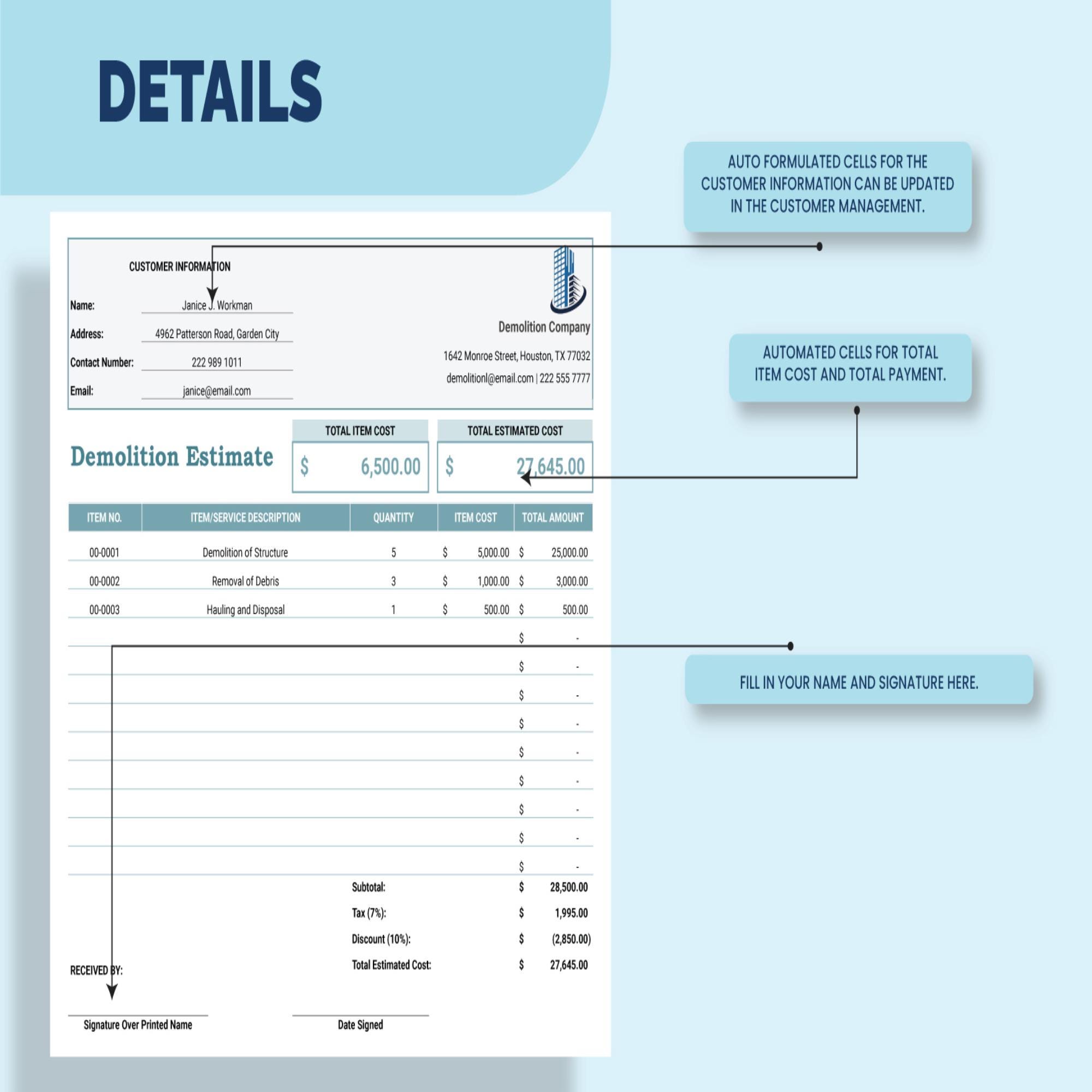 Demolition Estimate Template • Excel & Google Sheets • Contractor Bid ...