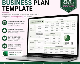 Startup Business Plan Template for Excel Google Sheets | Financial Projection | Budget Cash Flow | Small Business Planner
