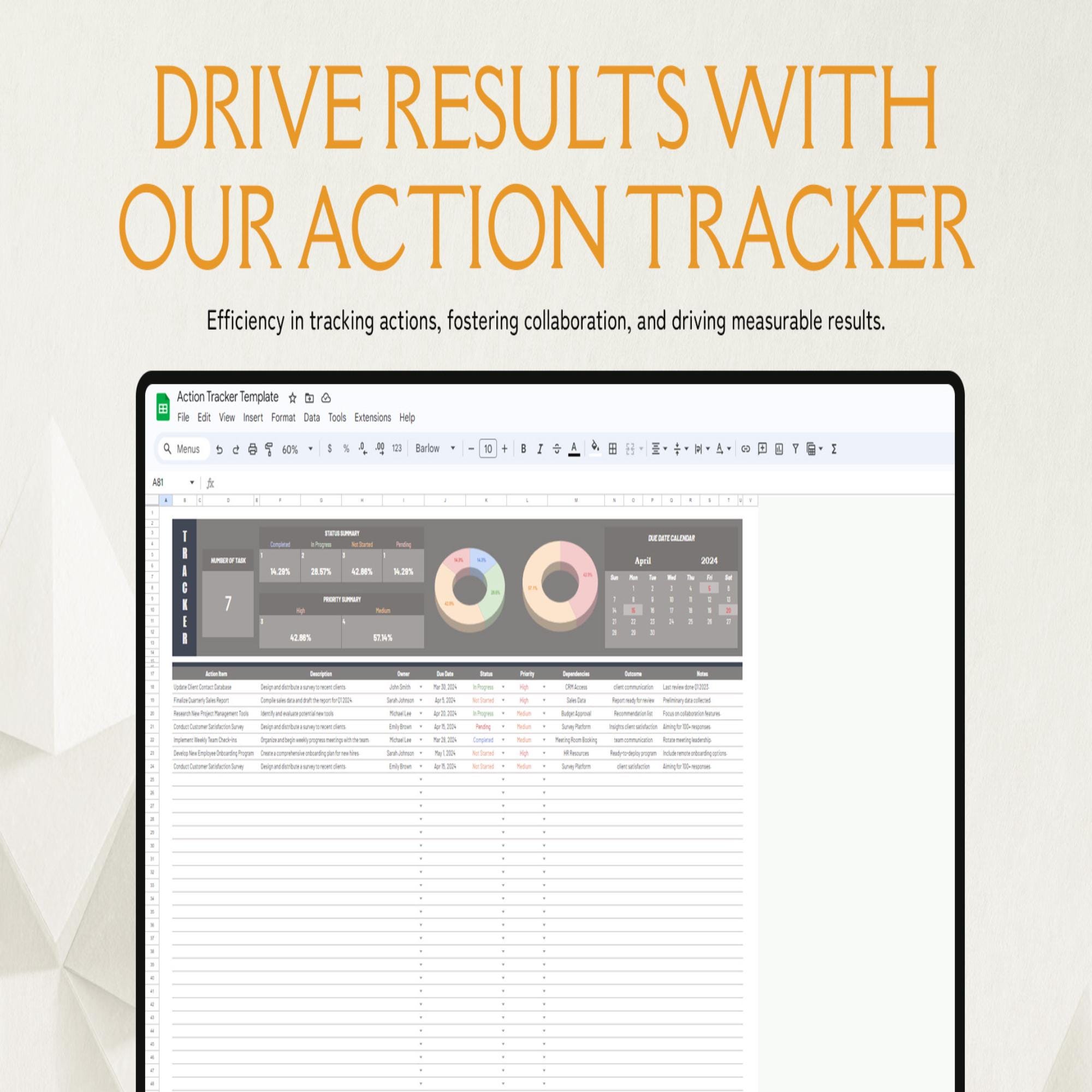 Action Tracker Template • Excel & Google Sheets • Task and Action Item ...