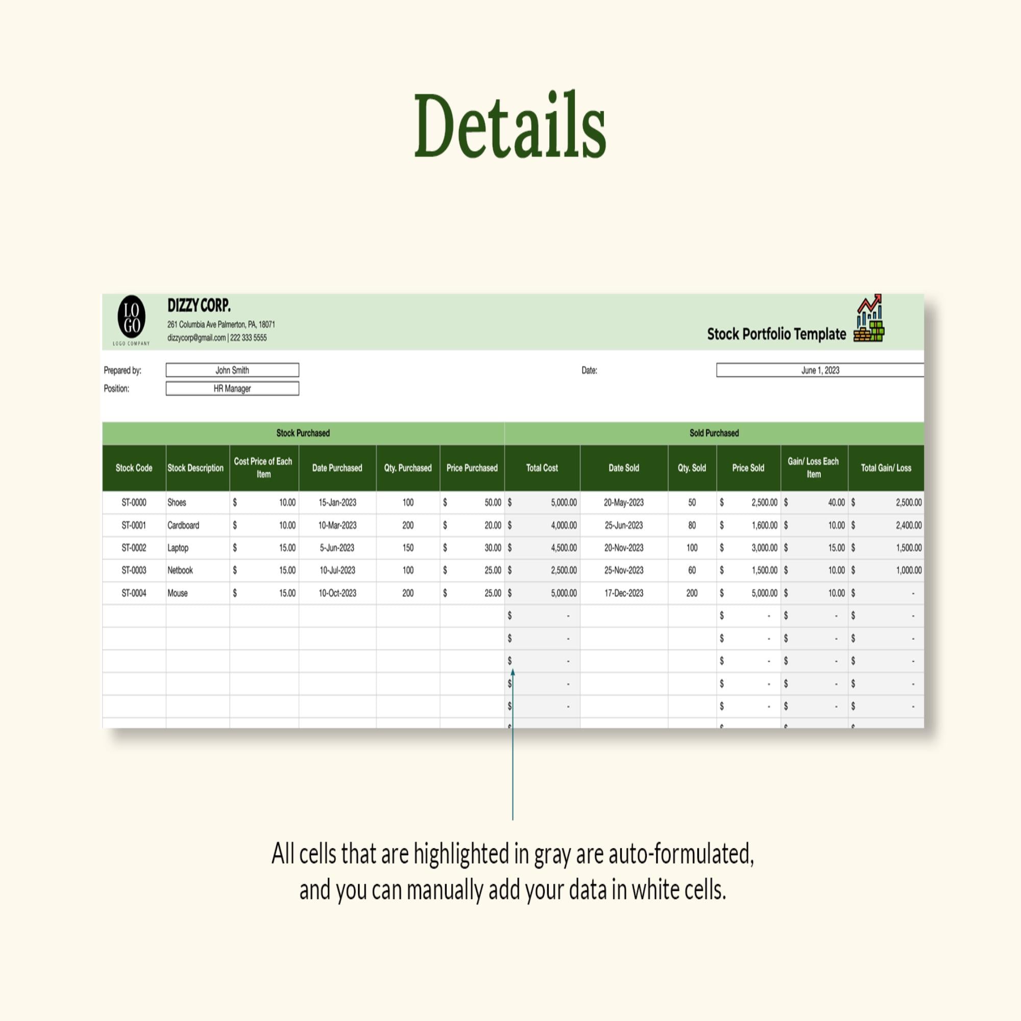 Stock Portfolio Template | Excel & Google Sheets | Investment Tracker ...