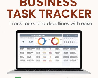 Plantilla de seguimiento de tareas empresariales, hoja de cálculo de Excel, lista de tareas pendientes de proyectos, administrador de tareas de Google Sheets, herramienta de planificación y organizador de flujo de trabajo.