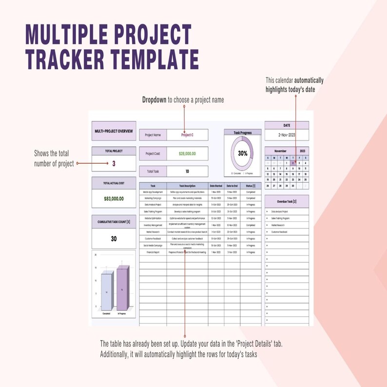 Multiple Project Tracker Template Excel & Google Sheets • Project ...