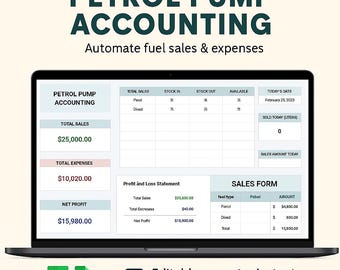 Plantilla de contabilidad de gasolineras / Excel y Hojas de cálculo de Google / Seguimiento de ventas, gastos y ganancias de gasolineras