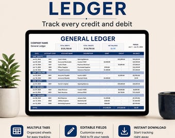 General Ledger Template Excel Google Sheets – Chart of Accounts, Journal Entries, Trial Balance, Financial Reports, Editable Ledger