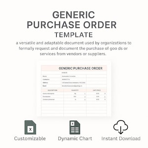 Generic Purchase Order Template Excel | Business Order Form, Vendor Invoice Tracker, Procurement Sheet, Editable Supply Management Download