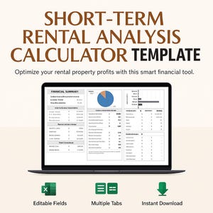 Short Term Rental Analysis Calculator | Excel & Google Sheets | Airbnb and Vacation Property ROI and Cash Flow Tool
