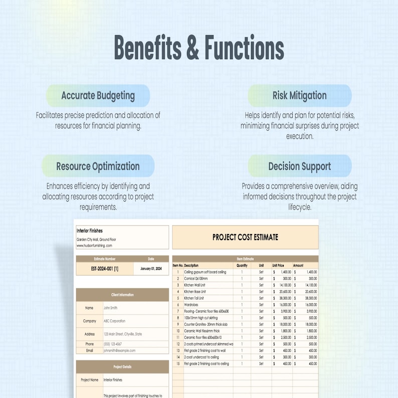 Project Cost Estimate Template Excel Google Sheets • Construction ...