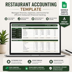 Modello di contabilità per ristoranti in Excel e Fogli Google / Cruscotto per vendite, spese, costo del cibo, stipendi, profitti e perdite