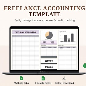 Freelance Accounting Template • Excel & Google Sheets • Freelancer Finance Tracker • Editable Digital Download