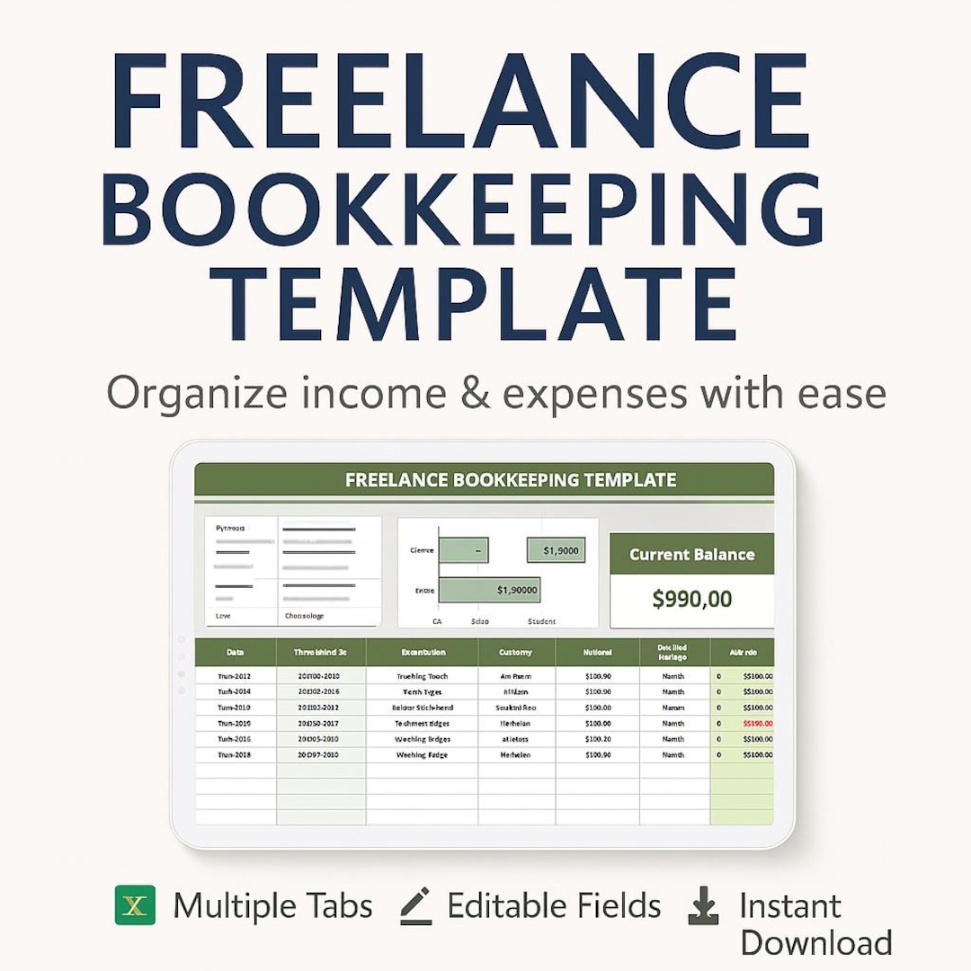 Freelance Bookkeeping Template for Excel & Google Sheets | Income