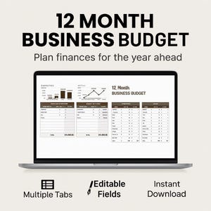 12‑Month Business Budget Template Excel & Google Sheets • Annual Forecast Income Expense Profit Planner