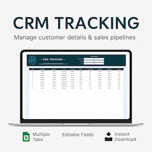 CRM Tracking Template Excel | Customer Relationship Manager | Google Sheets CRM Log | Sales Pipeline Tracker | Contact Management Sheet