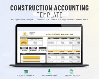 建設会計テンプレート Excel & Google Sheets | 請負業者の簿記、作業原価計算、経費追跡、損益計算