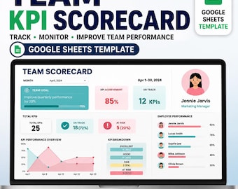 Team Scorecard Template | Excel & Google Sheets | Employee KPI and Performance Tracker | Business Dashboard