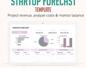 Modello di previsione di avvio Excel Fogli Google / Foglio di calcolo per proiezioni finanziarie aziendali / Pianificatore di budget del flusso di cassa / Previsione delle entrate