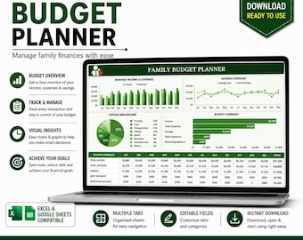 Family Budget Planner | Household Expense Tracker | Monthly Budget Spreadsheet | Excel Google Sheets | Personal Finance Template