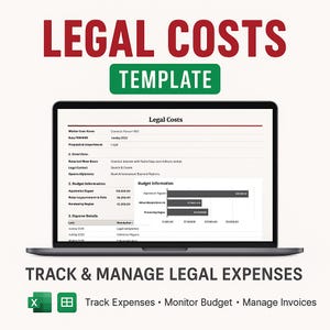 Legal Costs Template Excel Google Sheets | Lawyer Expense Tracker | Law Firm Billing Spreadsheet | Legal Fee Calculator Download