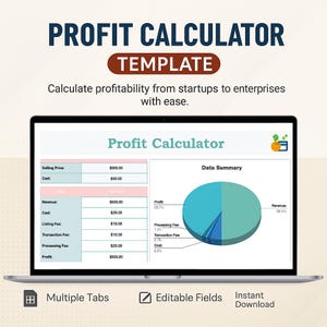 Profit Calculator Template – Excel & Google Sheets Profit Margin Calculator Spreadsheet for Cost, Revenue and Business Financials