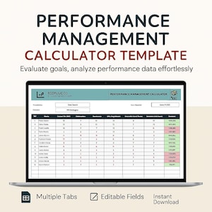 Performance Management Calculator Template – Excel & Google Sheets Employee Performance Tracker, KPI Scoring, Review and Appraisal Tool