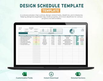 Modèle de calendrier de conception Feuilles Excel et Google | Planificateur de projet, workflow créatif, suivi des tâches client, organisateur de délais