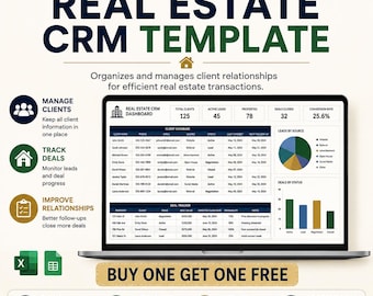 Real Estate CRM Template | Excel & Google Sheets Client Tracker | Property Sales Pipeline | Lead Management CRM | Realtor Dashboard