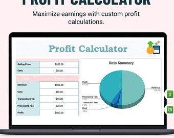 Modèle de calculatrice de profit | Feuilles Excel et Google | Suivi des revenus, des coûts et des marges de l'entreprise | Téléchargement numérique