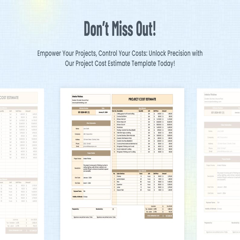 Estimation Chart Project Control Project Cost Estimate Template Excel Google Sheets • Construction ...
