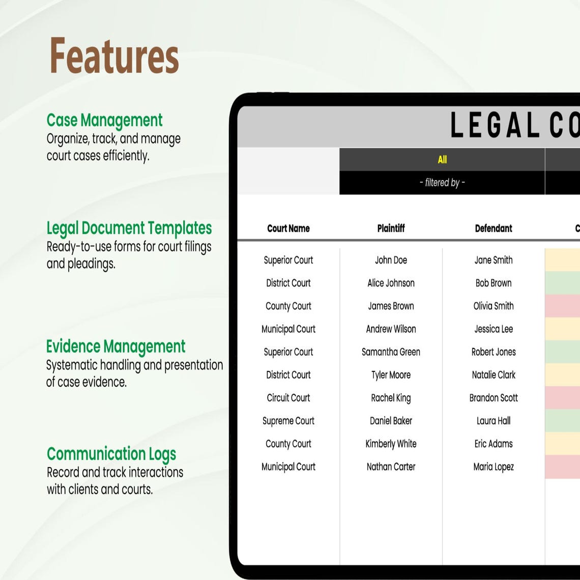 Legal Court Template Excel Google Sheets | Case Management Spreadsheet ...