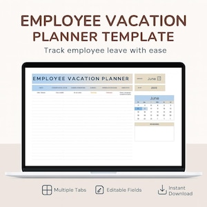 Employee Vacation Planner Template • Excel & Google Sheets • Staff Leave Tracker • HR Time Off Calendar • Digital Download