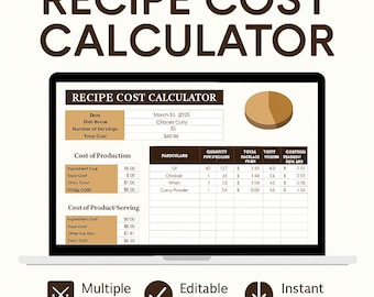 Advanced Recipe Cost Calculator Spreadsheet – Food Pricing Excel and Google Sheets Template for Ingredient Costing & Profit Margin