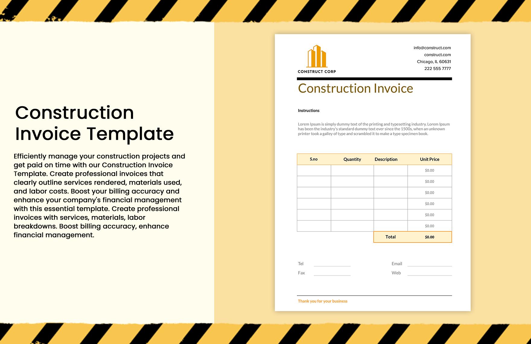 10+ Construction Invoice Template Bundle, Editable Excel and Google ...