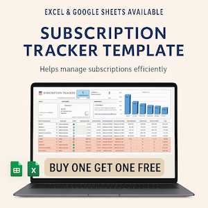 Subscription Tracker Excel Spreadsheet Template | Bill Organizer | Recurring Payments Tracker | Monthly Budget Planner Sheet